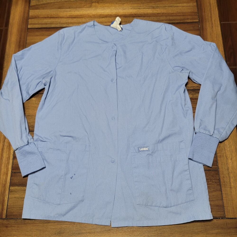 Landau LS Full Snap Blue Scrub Jacket - Size Medium